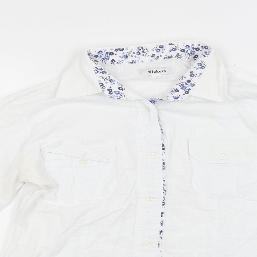 VICKERS Womens White Floral  Basic Button-Up Size XL