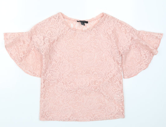 Atmosphere Womens Pink  Lace Basic T-Shirt Size 4