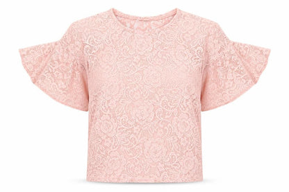 Front view of Atmosphere women’s pink lace basic t-shirt, size UK 4