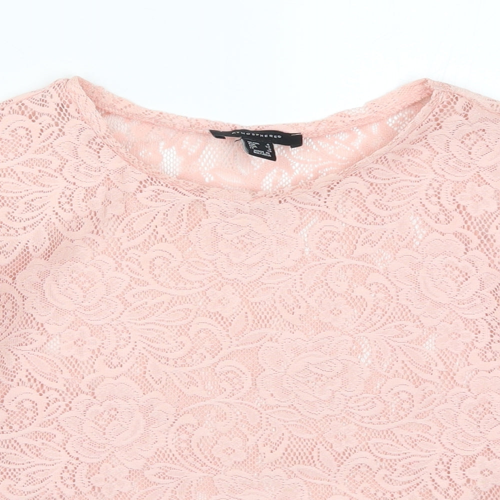 Atmosphere Womens Pink  Lace Basic T-Shirt Size 4