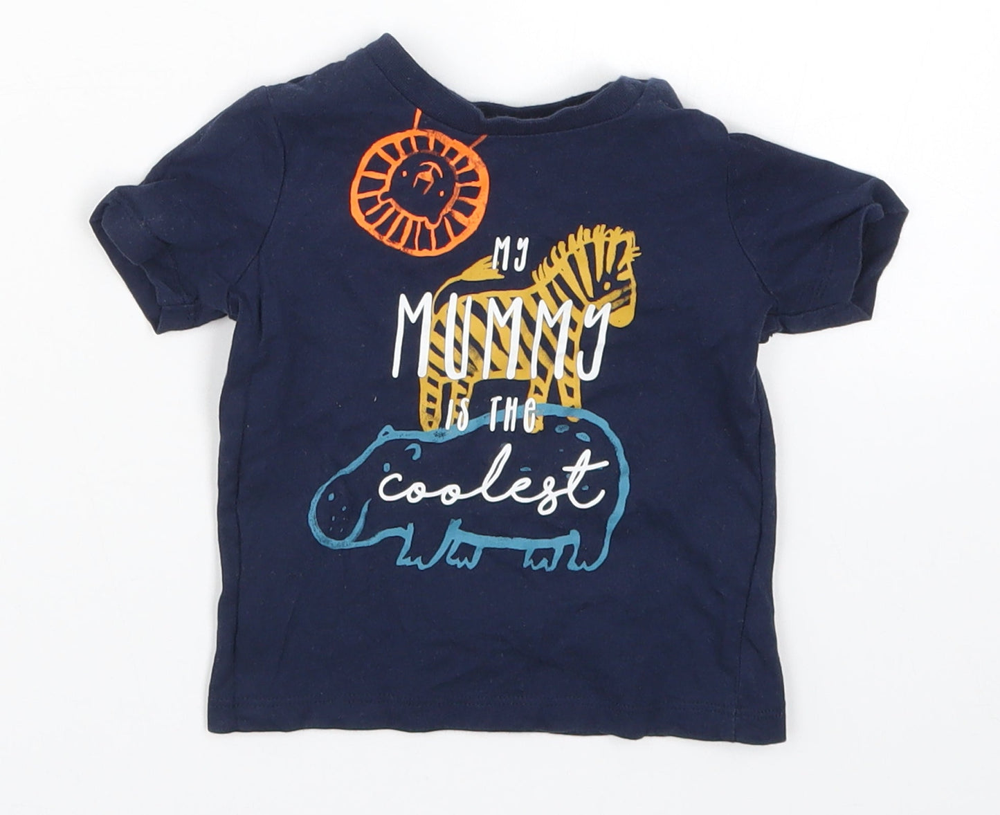 Fred & Flo Boys Blue   Basic T-Shirt Size 6-9 Months  - My Mummy is the Coolest Animals