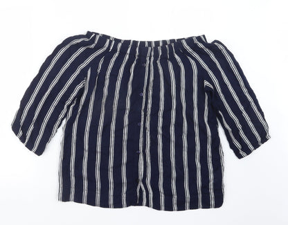 Additional front view of Atmosphere women’s blue striped basic blouse, size UK 12