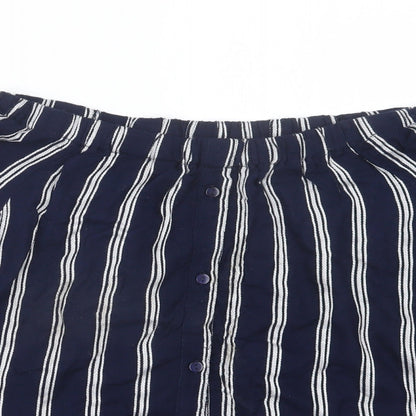 Close-up detail of Atmosphere women’s blue striped basic blouse, size UK 12