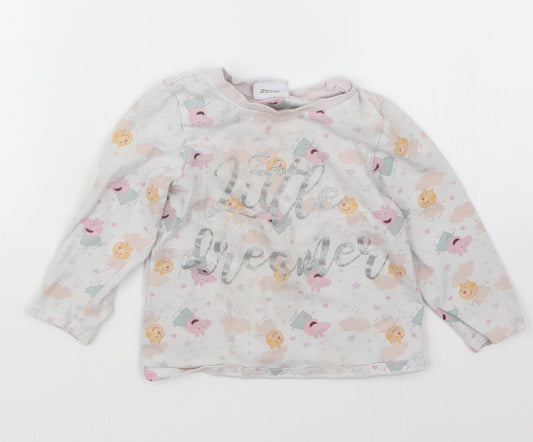 George Girls Grey Geometric  Babydoll Pyjama Top Size 18-24 Months  - Peppa Pig