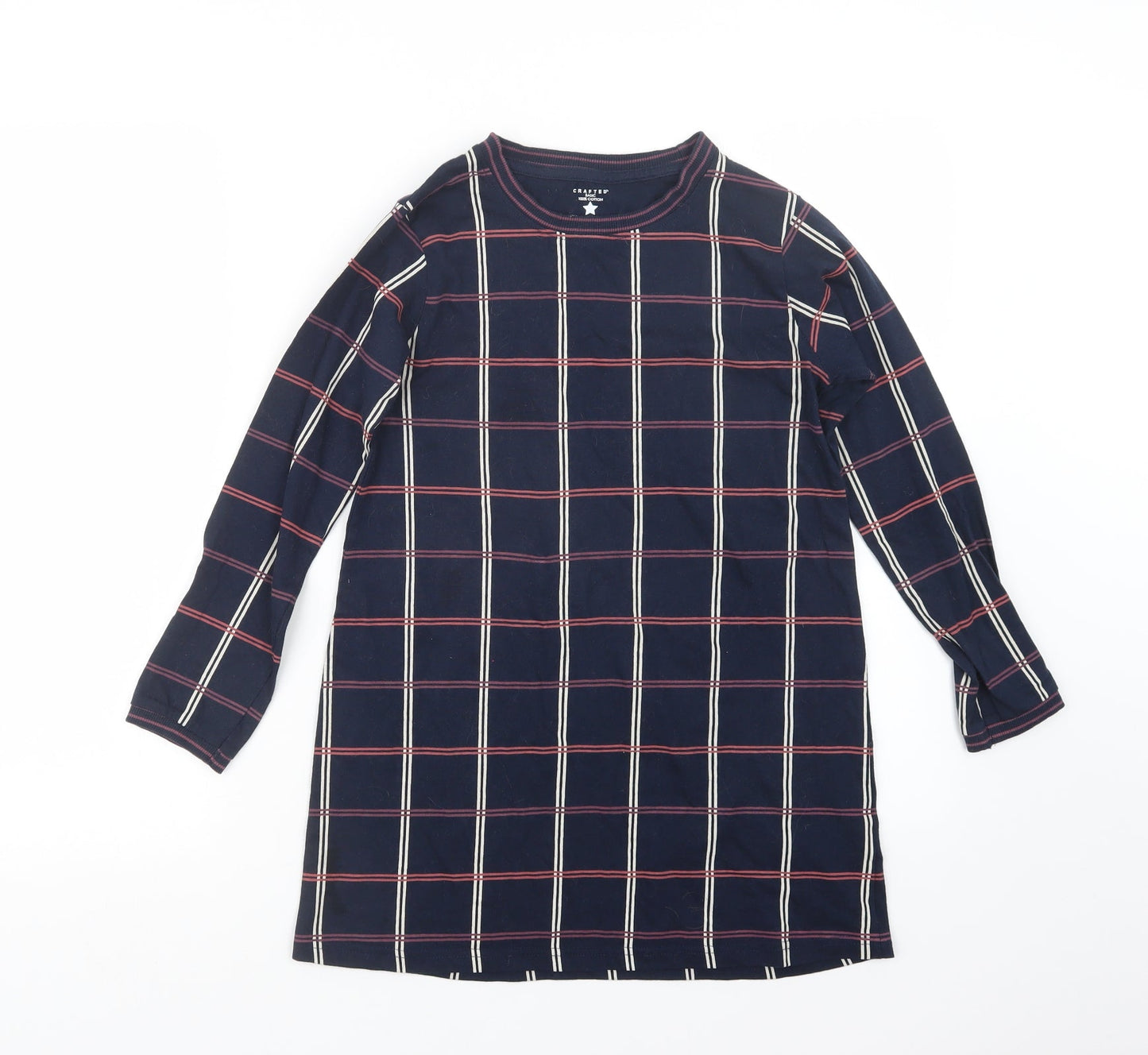 Crafted Girls Blue Check  Basic T-Shirt Size 11-12 Years