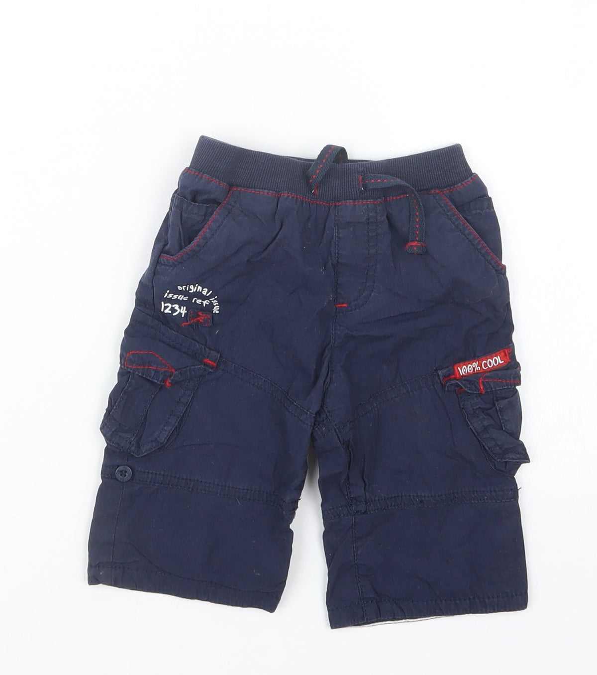 Additional front view of Tu boys’ blue cropped trousers, size 3-6, months