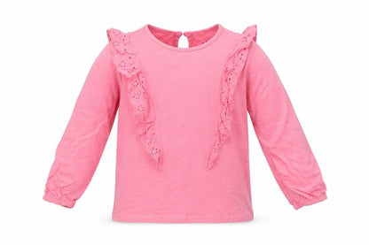 Front view of F&F girls’ pink basic t-shirt, size 24, months