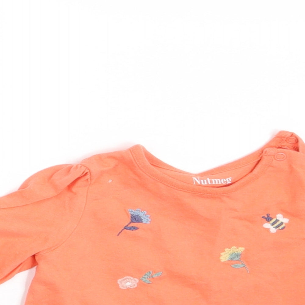 Nutmeg Girls Orange Floral  Basic T-Shirt Size 6-9 Months