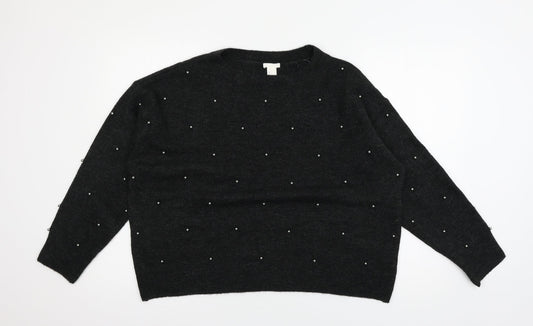 H&M Womens Grey  Knit Pullover Jumper Size L