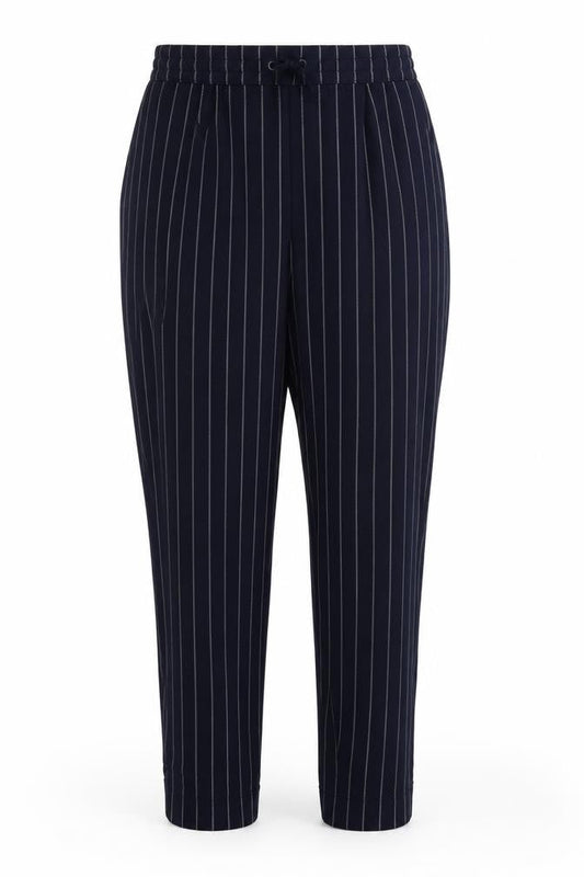 Front view of Only women’s blue striped trousers, size UK 10, 20-inch leg