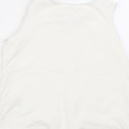 Brand and care label for Marks & Spencer girls’ white basic tank, size 7-8, years