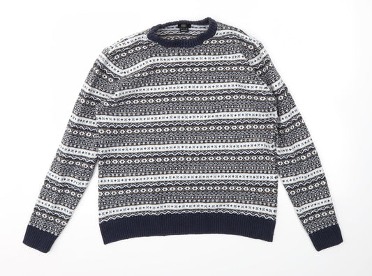 Preloved F&F Mens Blue Argyle/Diamond  Pullover Sweatshirt Size L - Front