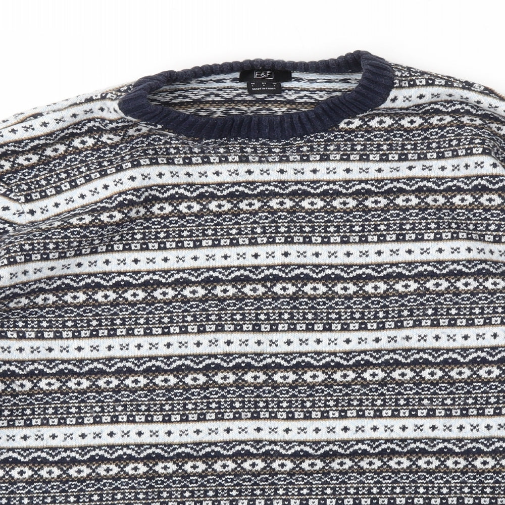F&F Mens Blue Argyle/Diamond  Pullover Sweatshirt Size L