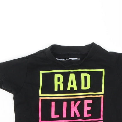 Close-up detail of Next girls’ black basic t-shirt, size 6-9, months