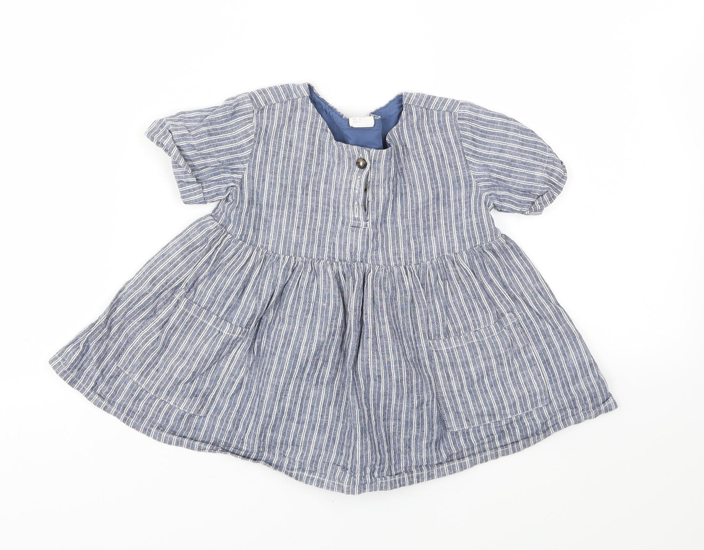 H&M Girls Blue Striped  Fit & Flare  Size 6-9 Months