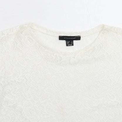 Close-up detail of Atmosphere women’s white lace basic blouse, size UK 4