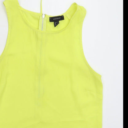 Close-up detail of Atmosphere women’s yellow satin basic tank, size UK 12