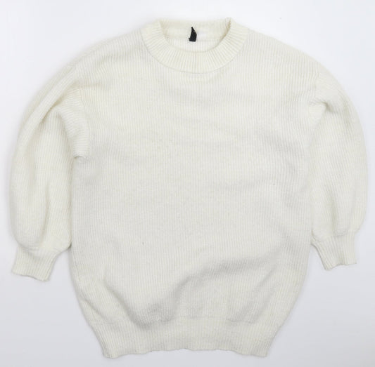 Divided Womens White  Knit Pullover Jumper Size L