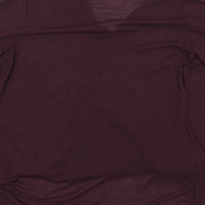 Brand and care label for Atmosphere women’s purple basic t-shirt, size UK 12