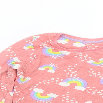 Close-up detail of Studio girls’ pink basic t-shirt, size 5-6, years - rainbow
