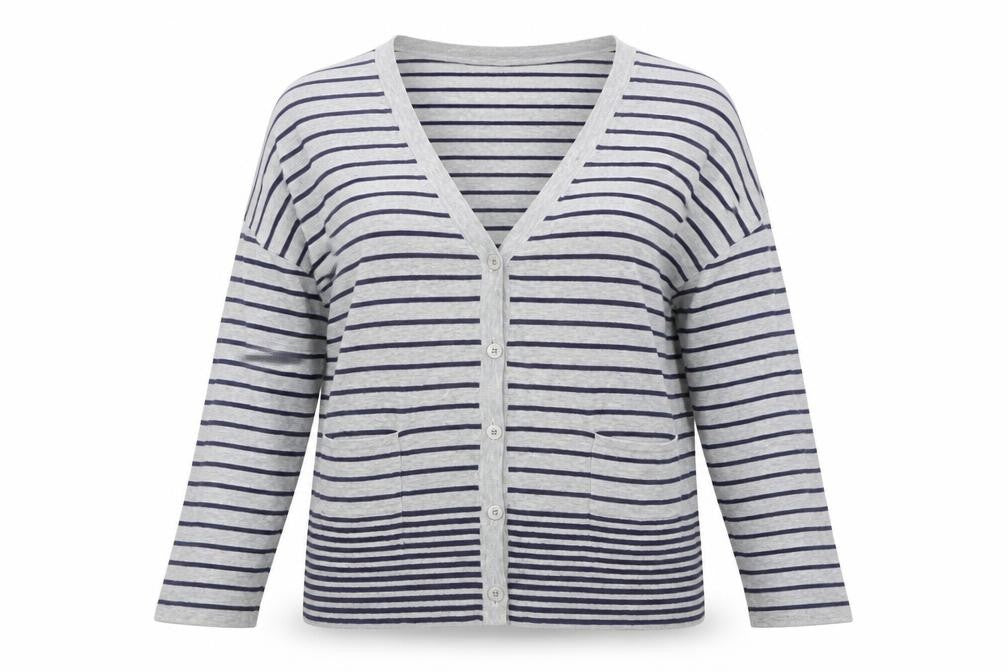 East Womens Grey Striped  Cardigan Jumper Size M