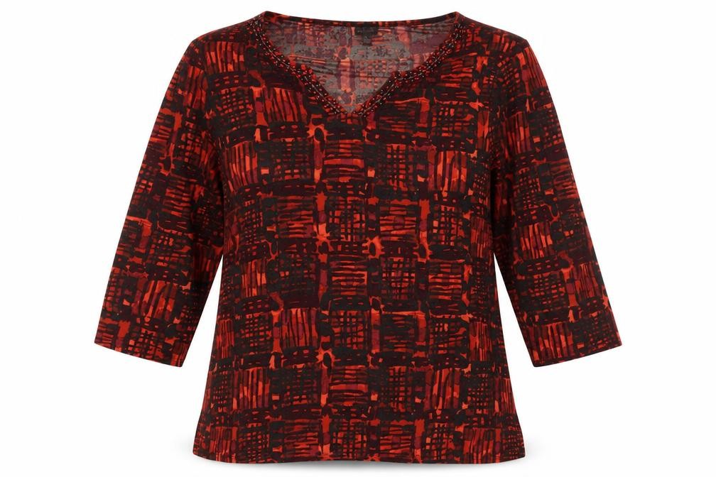 Rafaella Womens Orange Geometric  Basic T-Shirt Size L