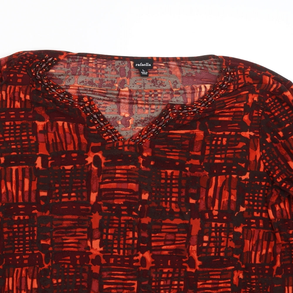 Rafaella Womens Orange Geometric  Basic T-Shirt Size L