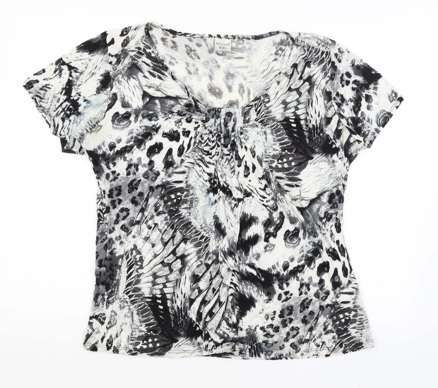Reflections Womens White Animal Print  Basic T-Shirt Size 2XL