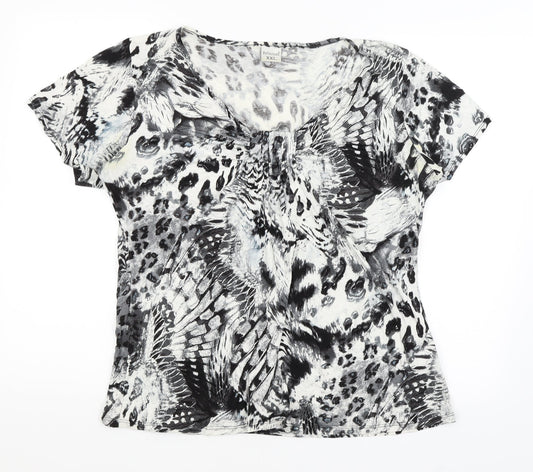 Reflections Womens White Animal Print  Basic T-Shirt Size 2XL