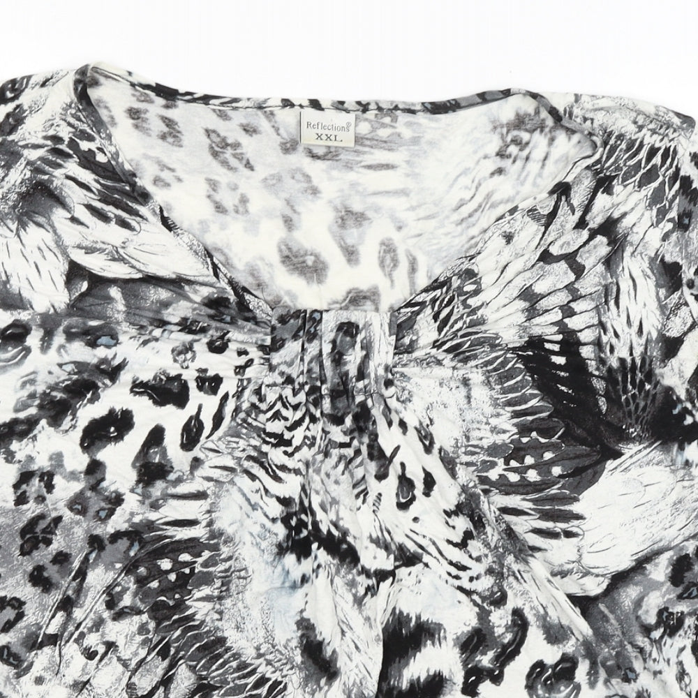 Reflections Womens White Animal Print  Basic T-Shirt Size 2XL