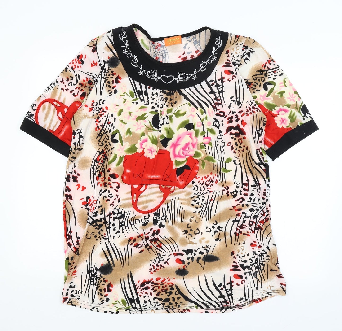 Cecilia Womens Brown Animal Print  Basic T-Shirt Size M