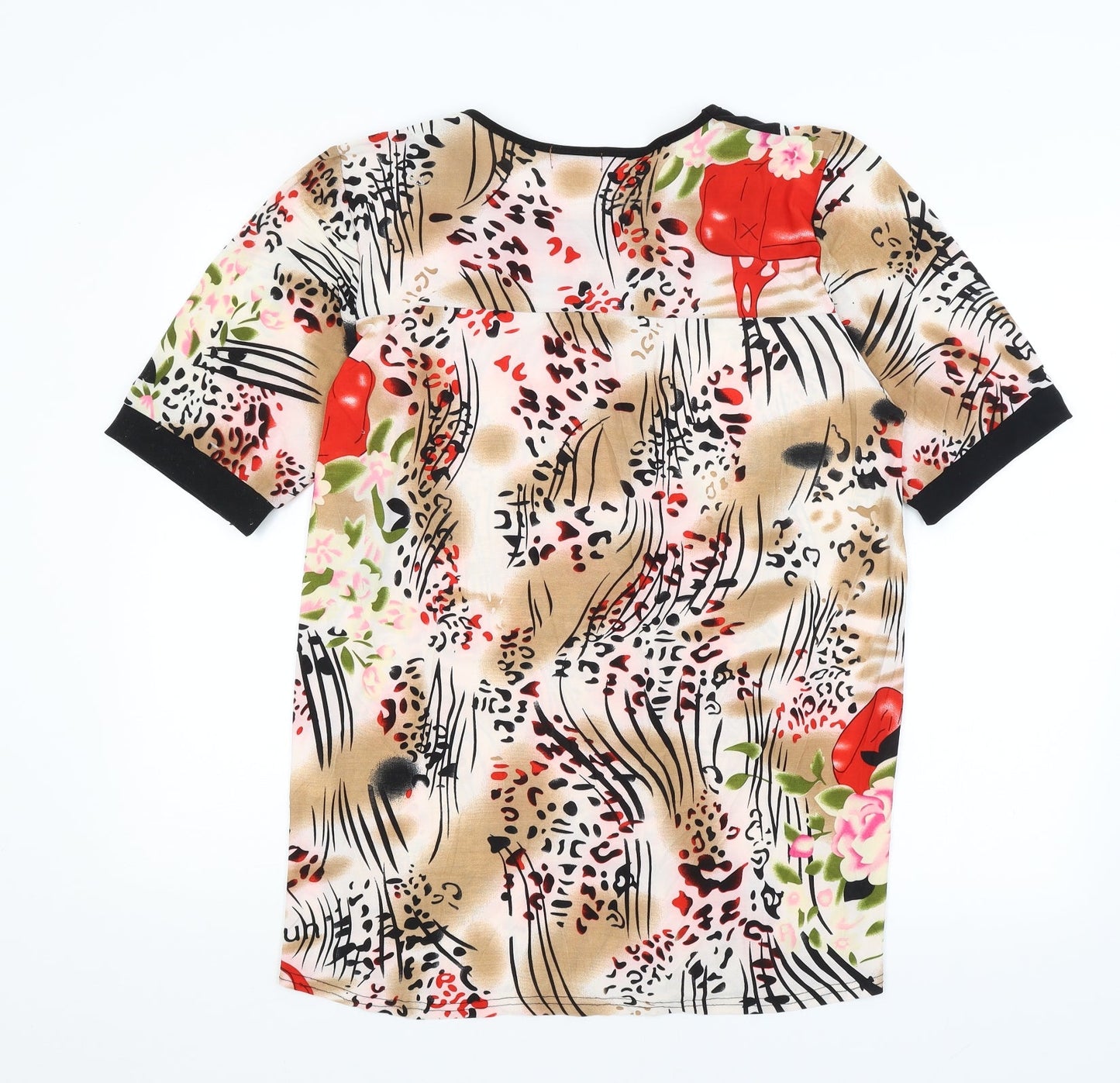Cecilia Womens Brown Animal Print  Basic T-Shirt Size M