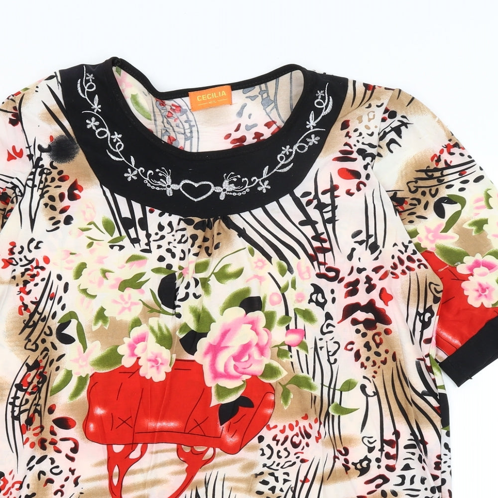 Cecilia Womens Brown Animal Print  Basic T-Shirt Size M