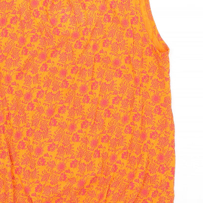 Brand and care label for Atmosphere women’s orange paisley basic blouse, size UK 16