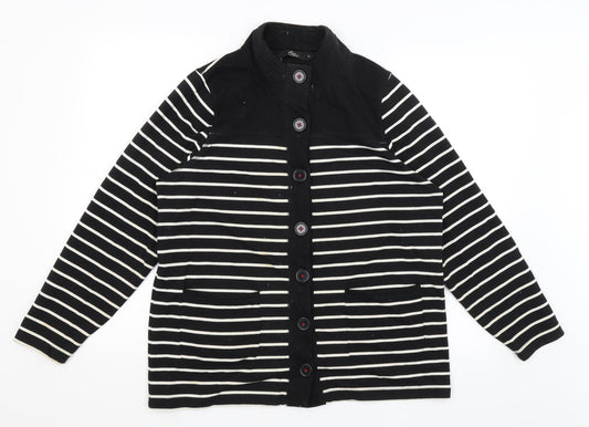 BM Womens Black Striped  Cardigan Jumper Size M