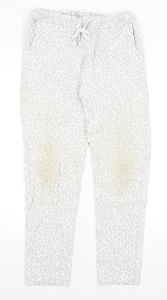 Moda Womens White Animal Print  Trousers  Size S L27 in