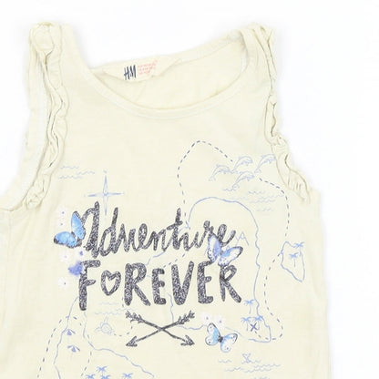 Close-up detail of H&M girls’ yellow basic tank, size 5-6, years - adventure forever