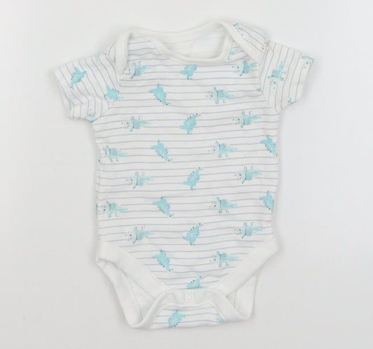 George Baby White Striped  Romper One-Piece Size 3-6 Months  - Dinosaurs