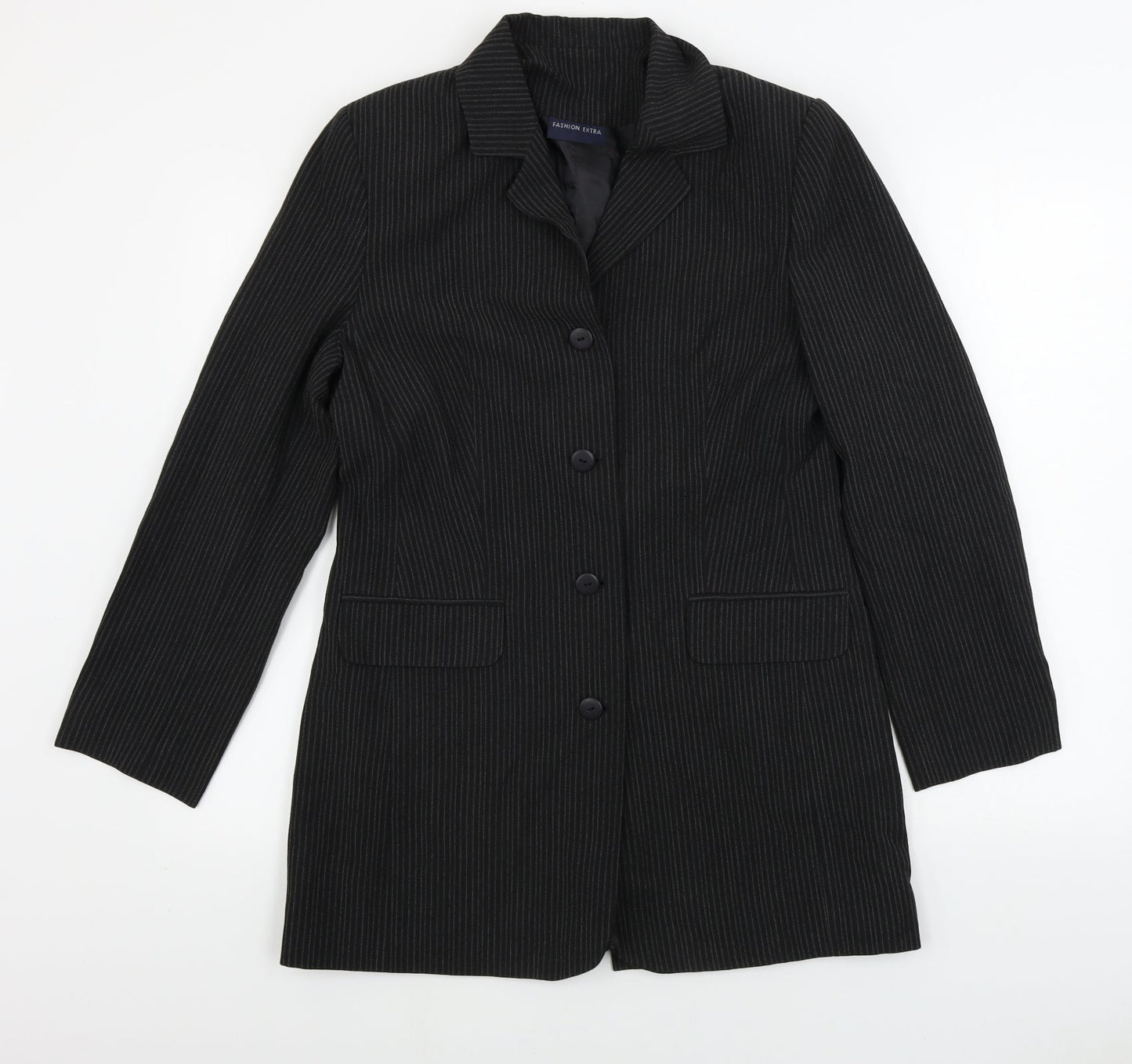 FASHION EXTRA Womens Black Striped  Jacket Blazer Size 12