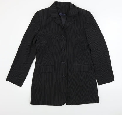 Additional front view of FASHION EXTRA women’s black striped jacket blazer, size UK 12