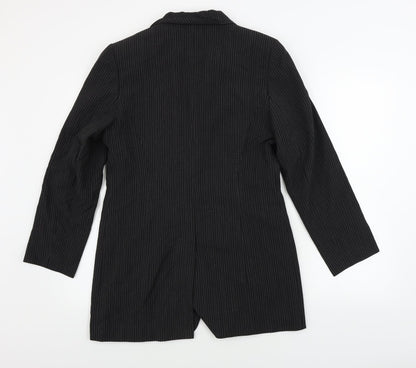 Back view of FASHION EXTRA women’s black striped jacket blazer, size UK 12