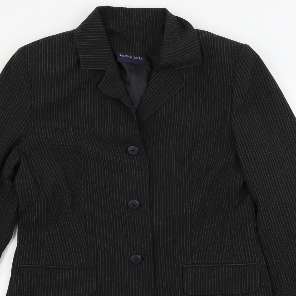 FASHION EXTRA Womens Black Striped  Jacket Blazer Size 12
