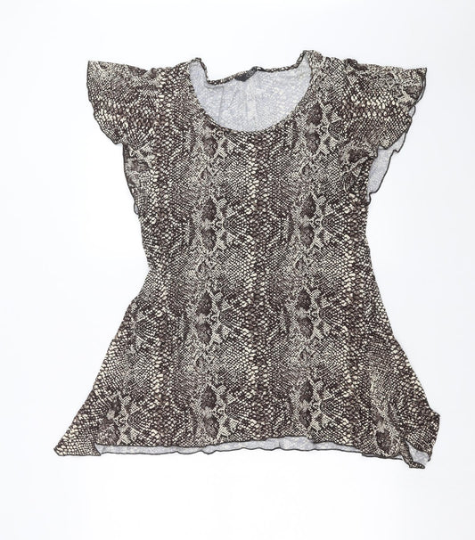 BM Womens Brown Animal Print  Basic Blouse Size 16