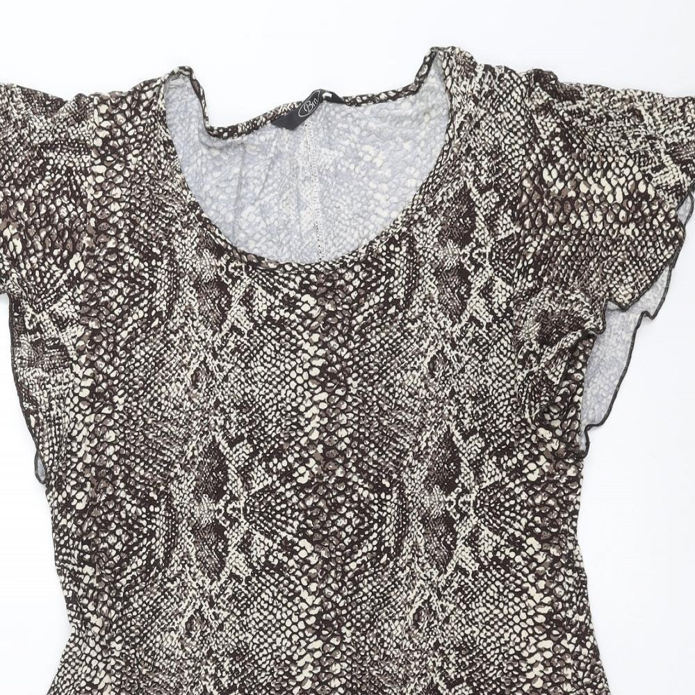 BM Womens Brown Animal Print  Basic Blouse Size 16