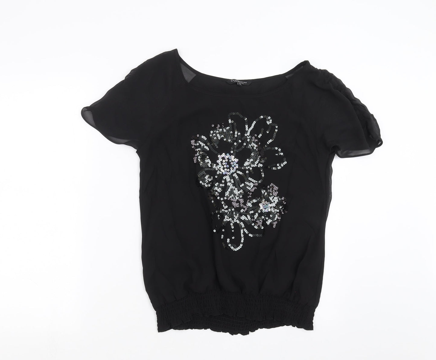 Debenhams Womens Black   Basic Blouse Size 10  - Sequin Flowers