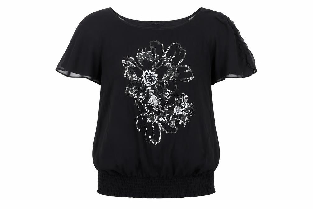 Debenhams Womens Black   Basic Blouse Size 10  - Sequin Flowers