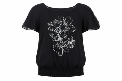 Debenhams Womens Black   Basic Blouse Size 10  - Sequin Flowers