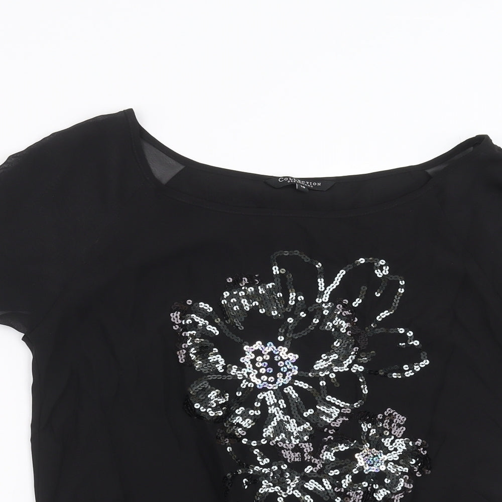 Debenhams Womens Black   Basic Blouse Size 10  - Sequin Flowers