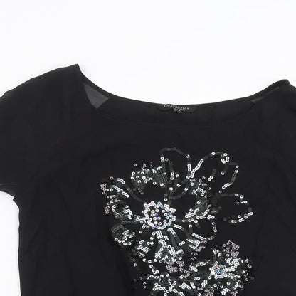 Debenhams Womens Black   Basic Blouse Size 10  - Sequin Flowers