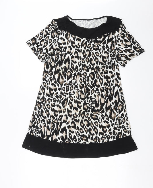 Preworn Womens Black Animal Print  Basic T-Shirt Size 14